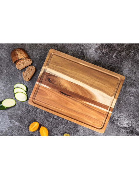 Tagliere in acacia bifacciale Wusaki con canali 41x31cm