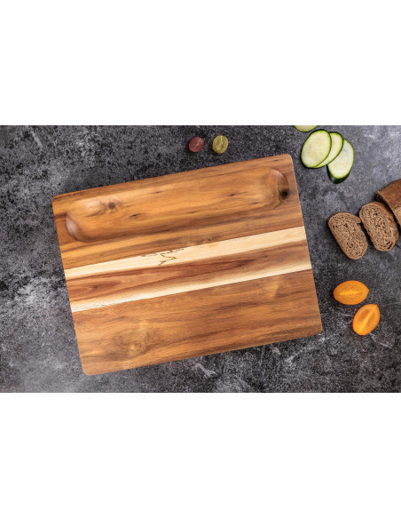 Tábua de cortar Wusaki de dupla face em acácia com canais 41x31cm