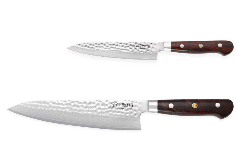 Conjunto de 2 facas de cozinha Fukito Rosewood Damascus 67 camadas: Universal + Chef