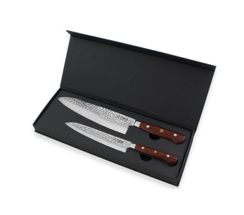 Juego de 2 cuchillos de cocina Fukito Rosewood Damascus 67 capas: Universal + Chef