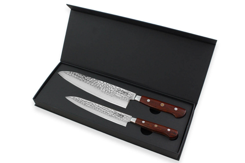 Conjunto de 2 facas de cozinha Fukito Rosewood Damascus 67 camadas: Universal + Chef