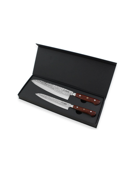 Conjunto de 2 facas de cozinha Fukito Rosewood Damascus 67 camadas: Universal + Chef