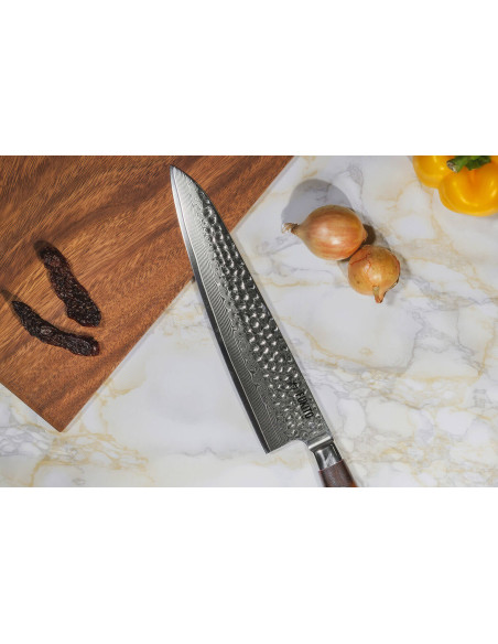 Conjunto de 2 facas de cozinha Fukito Rosewood Damascus 67 camadas: Universal + Chef