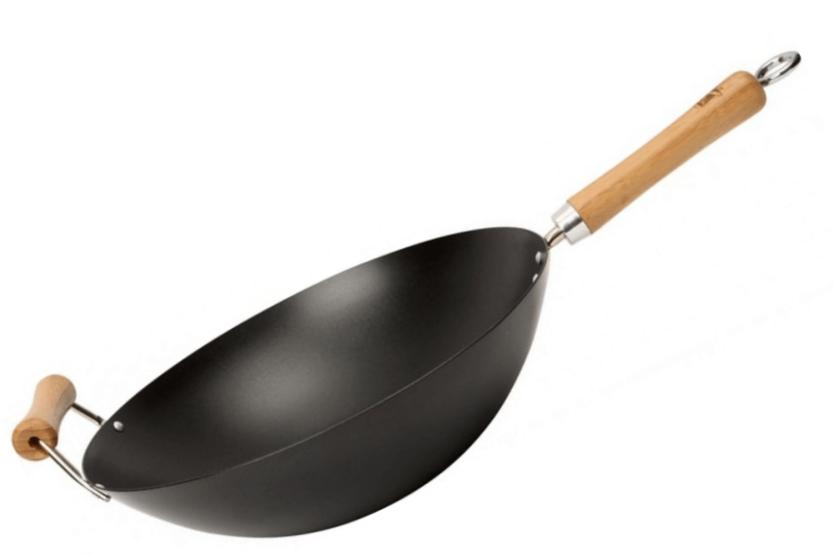 Dexam non-stick wok med 2 håndtak i karbonstål for 4 til 6 personer, diameter 36 cm