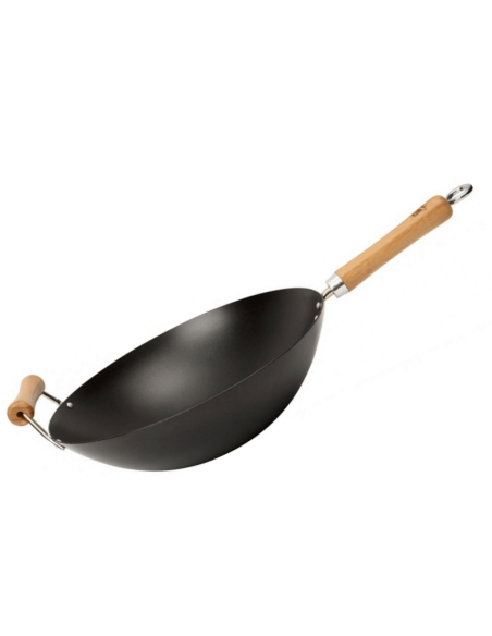 Dexam non-stick wok med 2 håndtak i karbonstål for 4 til 6 personer, diameter 36 cm