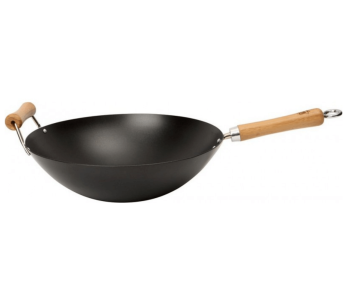 Dexam antihaftbeschichteter Wok mit 2 Griffen aus Kohlenstoffstahl für 4 bis 6 Personen Durchmesser 36cm