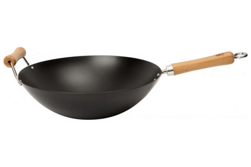 Dexam non-stick wok med 2 håndtak i karbonstål for 4 til 6 personer, diameter 36 cm
