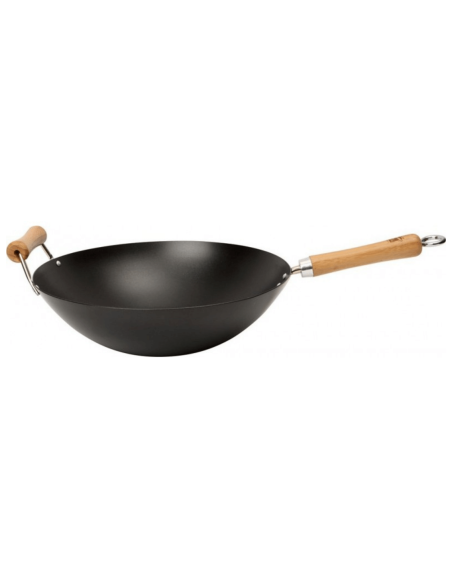 Dexam non-stick wok med 2 håndtak i karbonstål for 4 til 6 personer, diameter 36 cm