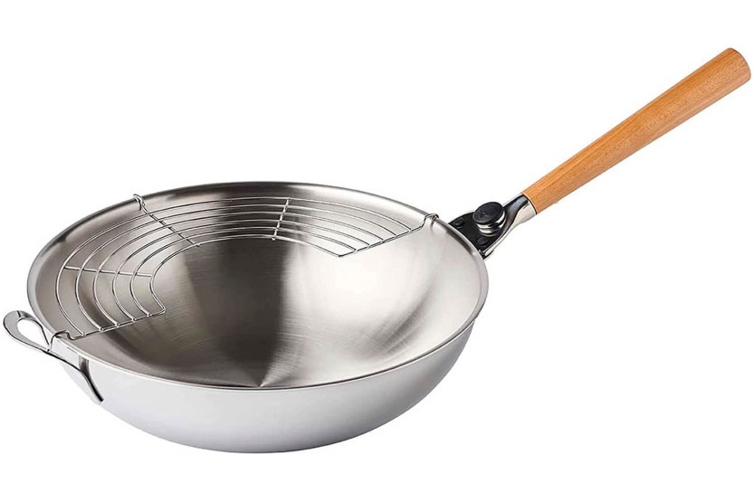 Mastrad O'Wok Gourmet stainless steel wok with removable handle and grill