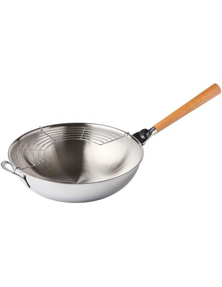 Mastrad O'Wok Gourmet stainless steel wok with removable handle and grill