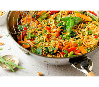 Mastrad O'Wok Gourmet wok i rustfritt stål med avtakbart håndtak og grill 2