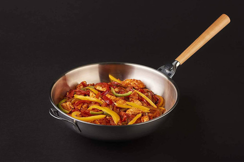 Mastrad O'Wok Gourmet wok em aço inoxidável com pega amovível e grelhador