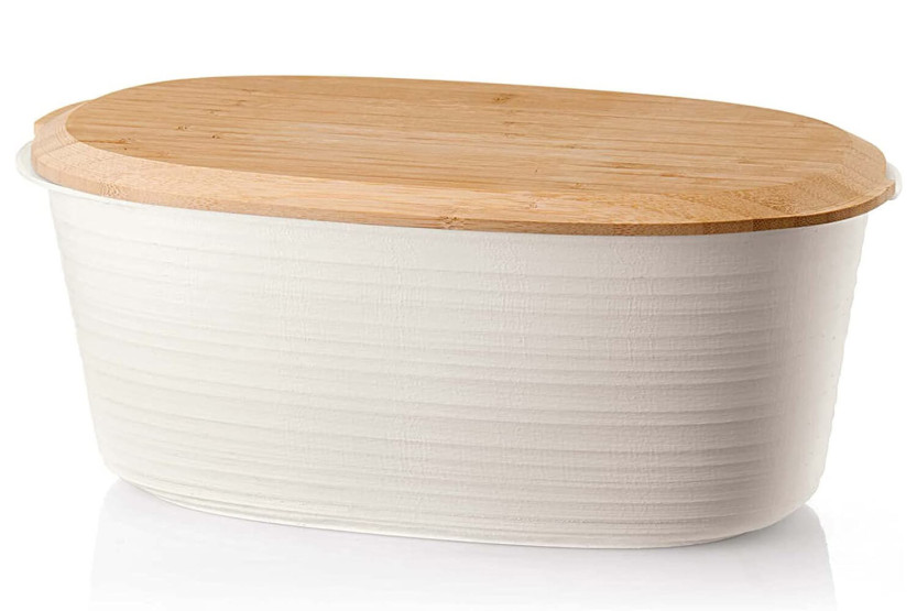 Guzzini Tierra white bread box in recycled bottles and bamboo