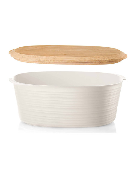 Guzzini Tierra white bread box in recycled bottles and bamboo