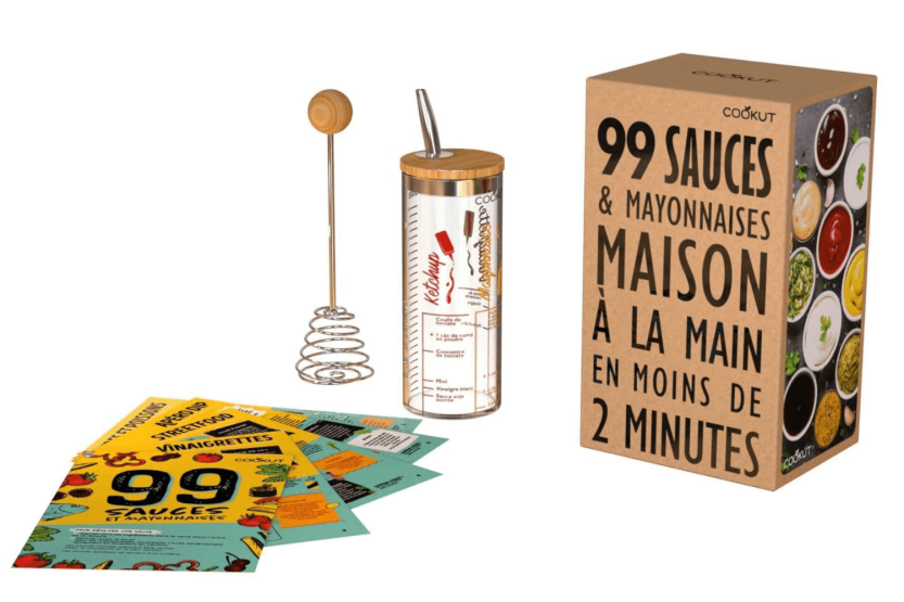 Set zur Herstellung von 99 Cookut-Saucen mit dem Rezept + 1 graduierter Shaker und 1 Tornado-Schneebesen
