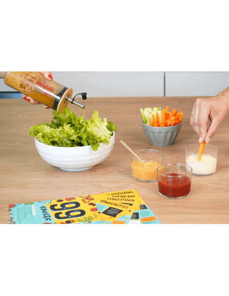 Set zur Herstellung von 99 Cookut-Saucen mit dem Rezept + 1 graduierter Shaker und 1 Tornado-Schneebesen