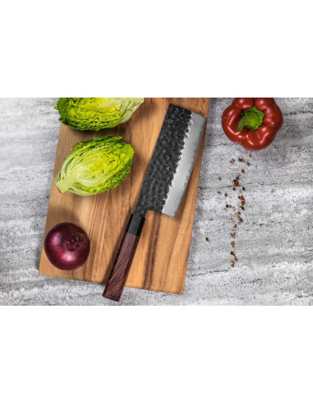 cuchillo nakiri Sayuto Séquoia San Mai martelé 17cm