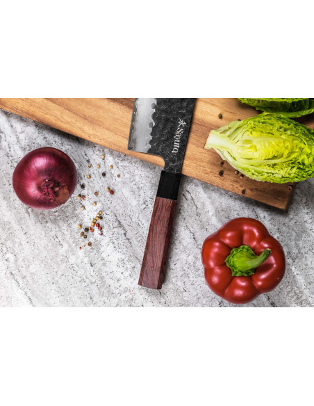 cuchillo nakiri Sayuto Séquoia San Mai martelé 17cm