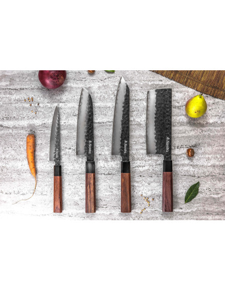 Cuchillo santoku martillado Sayuto Sequoia San Mai 18cm