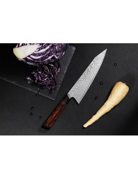 Faca de cozinha kiritsuke Fukito Desert Damascus 67 camadas 21cm