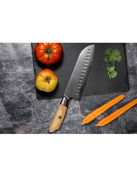 santokukukniv Fukito Pakka San Mai med granton-egg 18 cm