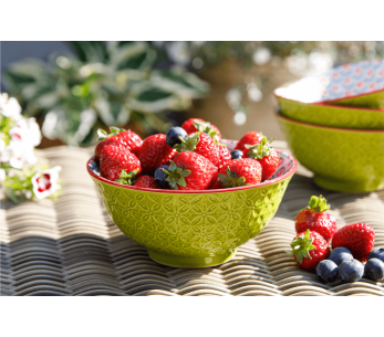 Cuenco de gres esmaltado KitchenCraft con motivos geométricos verdes 2