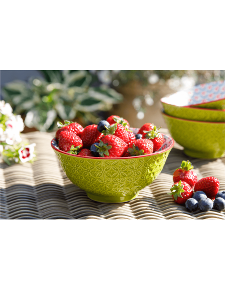 KitchenCraft glazed stoneware bowl, green geometric pattern