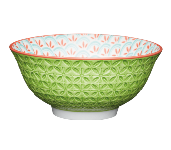 KitchenCraft skål i glaserat stengods, grönt geometriskt mönster