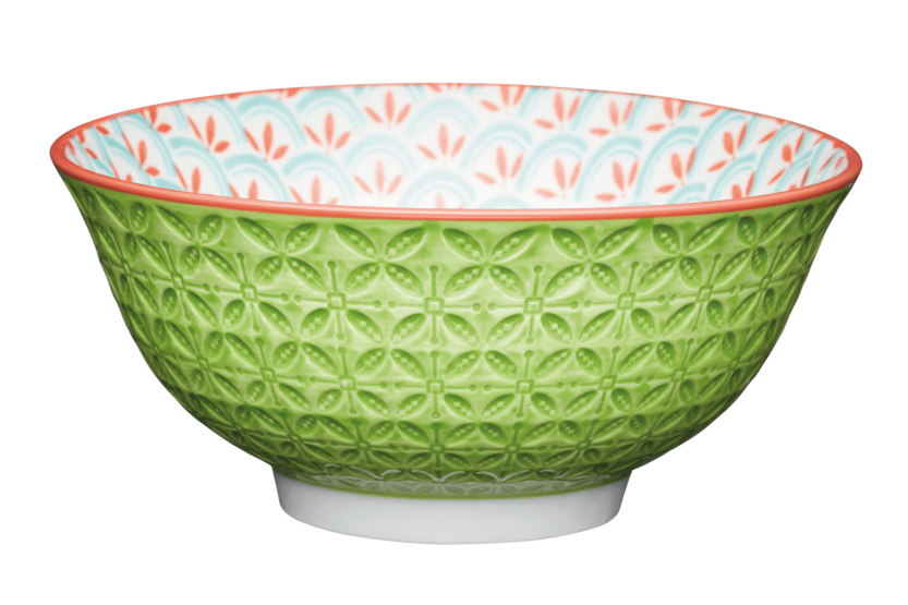 KitchenCraft geglazuurd steengoed kom, groen geometrisch patroon