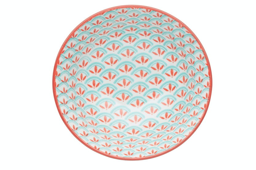 KitchenCraft glazed stoneware bowl, green geometric pattern