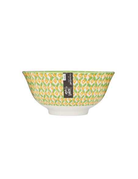 KitchenCraft skål i glaserat stengods med grönt och gult geometriskt mönster