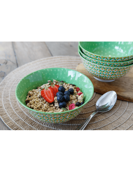 Cuenco de gres esmaltado KitchenCraft con motivos geométricos verdes y amarillos