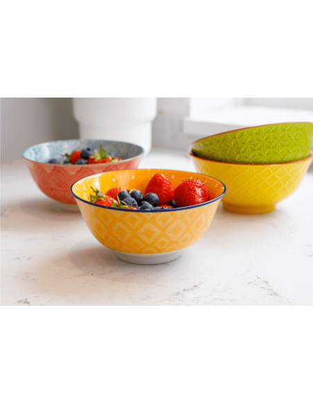 KitchenCraft glazed stoneware bowl, yellow and red floral motif