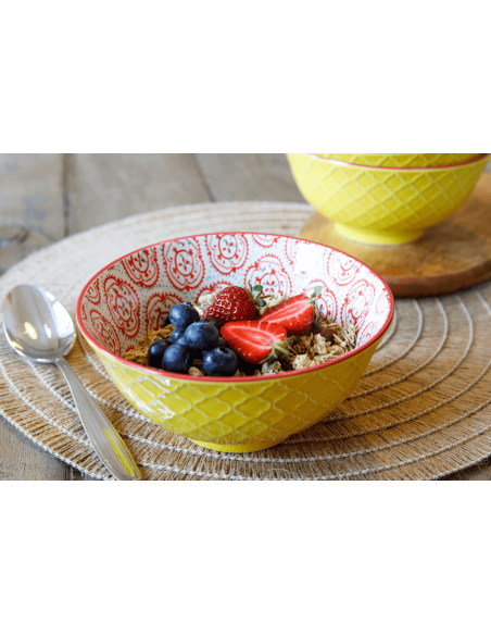 KitchenCraft glazed stoneware bowl, yellow and red floral motif