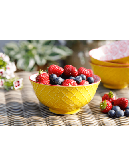 KitchenCraft glazed stoneware bowl, yellow and red floral motif