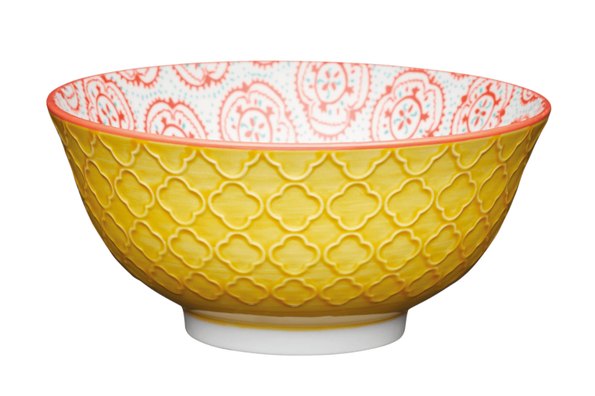 KitchenCraft glazed stoneware bowl, yellow and red floral motif