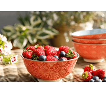 Taça em grés vitrificado Kitchen Craft com motivos florais cinzentos e vermelhos 2