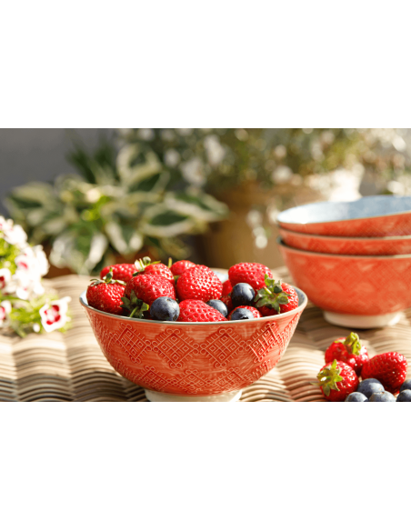 Ciotola in gres smaltato Kitchen Craft con motivo floreale grigio e rosso