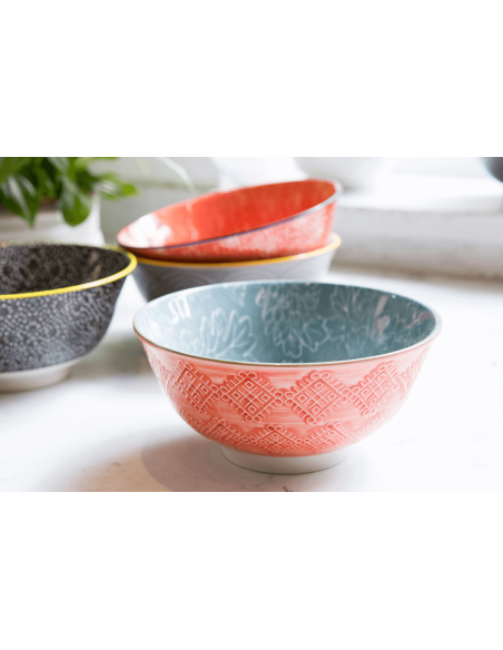 Taça em grés vitrificado Kitchen Craft com motivos florais cinzentos e vermelhos