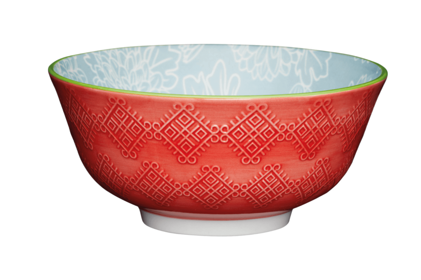 Kitchen Craft glazed stoneware bowl with grey and red floral motif