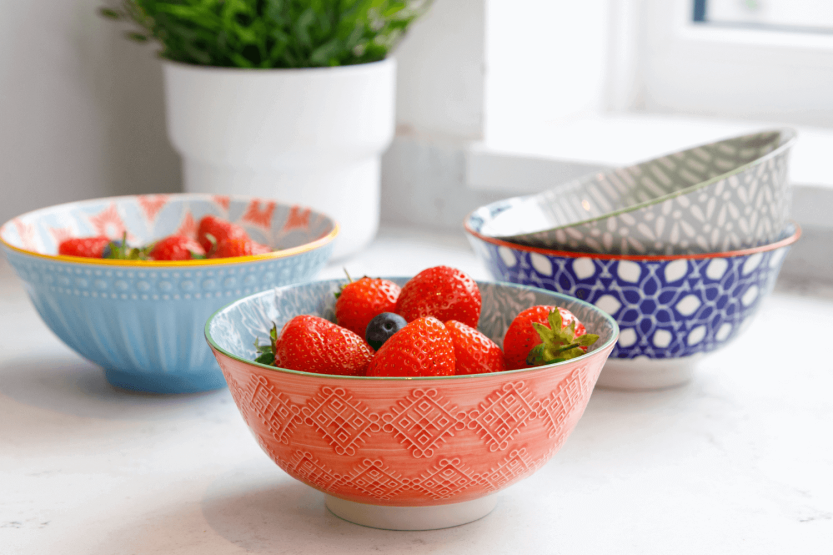 Kitchen Craft glazed stoneware bowl with grey and red floral motif