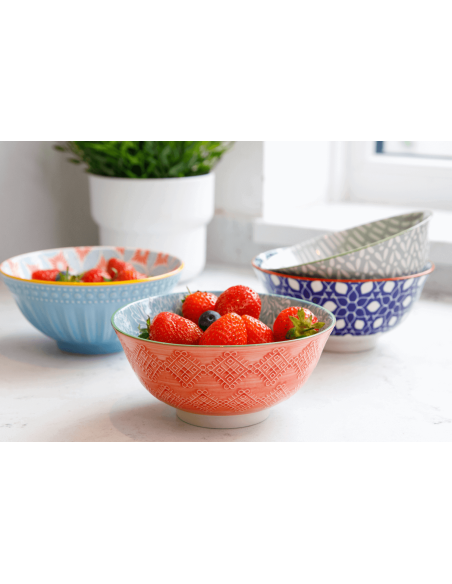 Skål i glaseret stentøj fra Kitchen Craft med gråt og rødt blomstermotiv