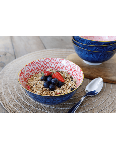 Ciotola in gres smaltato KitchenCraft con motivo di fiocco blu e rosso
