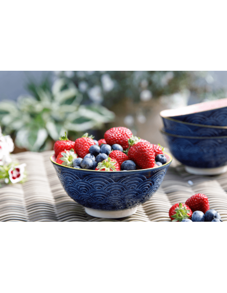 KitchenCraft glasert steintøyskål med blå og rød sløyfemotiv