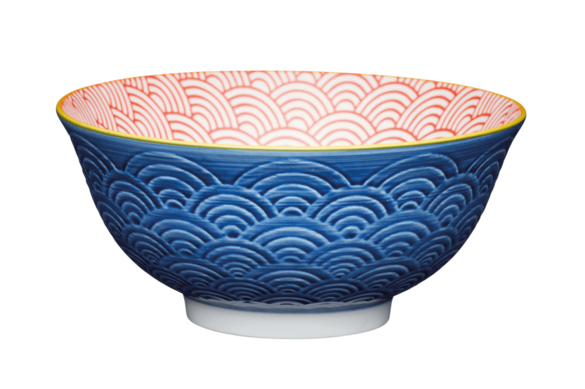 Ciotola in gres smaltato KitchenCraft con motivo di fiocco blu e rosso