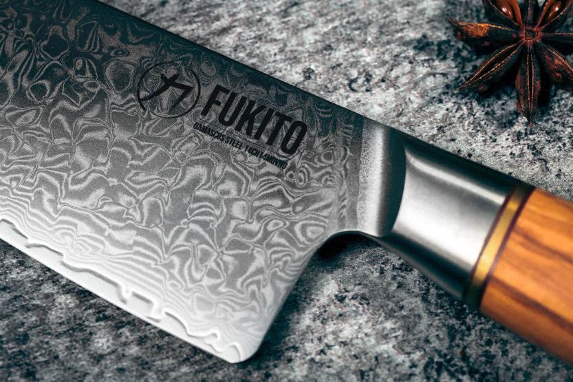 Fukito Olive Damaskus kokkekniv 14Cr 21cm