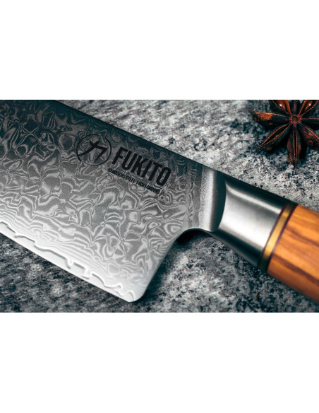 Fukito Olive Damaskus kokkekniv 14Cr 21cm