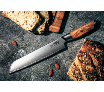 Fukito Oliva Damasco Cuchillo de pan 14Cr 21cm 2