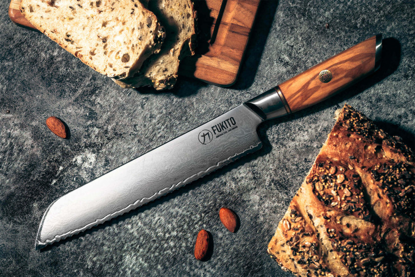 Brotmesser Fukito Olive Damast 14Cr 21cm