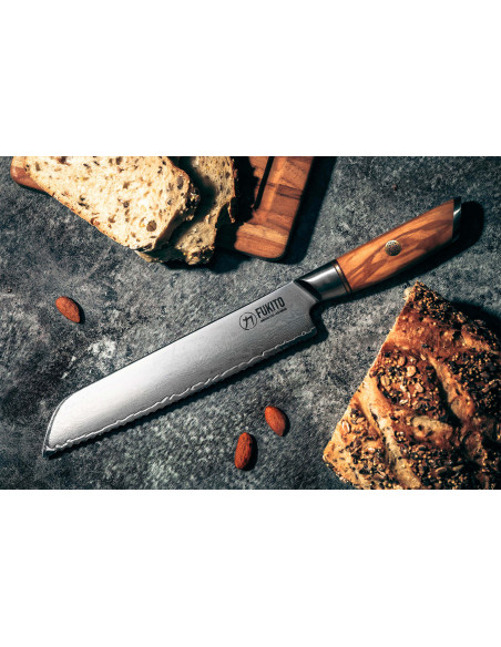 Brotmesser Fukito Olive Damast 14Cr 21cm